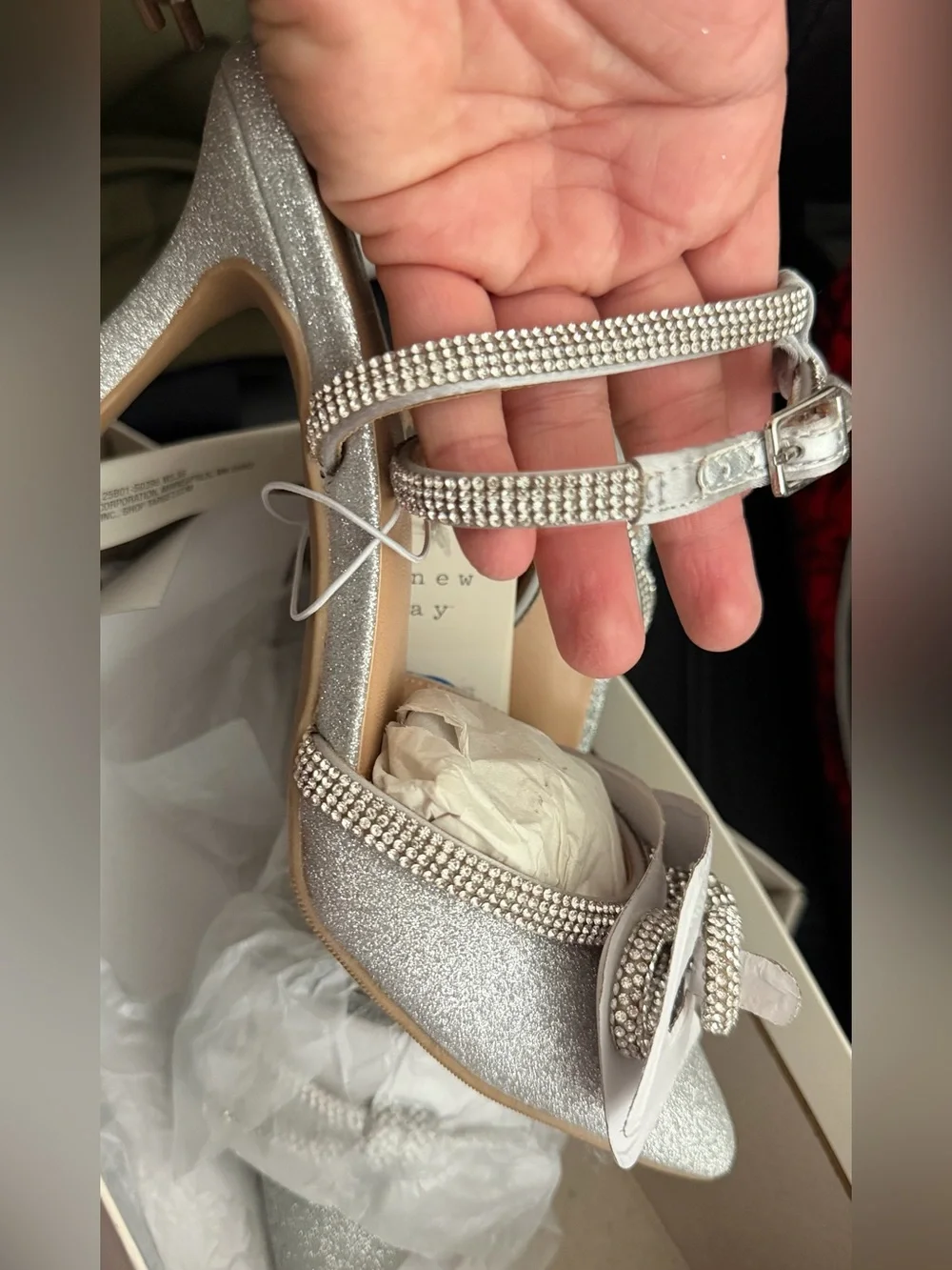 a new day Silver Glitter Pointed Toe Ankle Strap Flats size 7